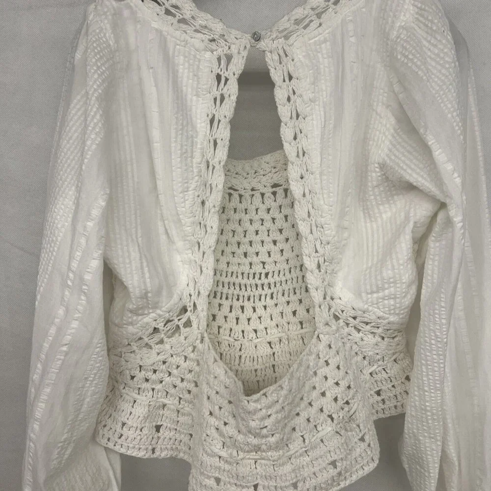 new sz Large L FREE PEOPLE MEGAN CROCHET TOP IVORY WHITE VICTORIAN OPEN BACK